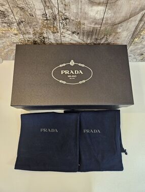 PRADA Black Empty Shoe Box + Navy Pair of Shoe Dust Bags 14.5"x8.25"x5"